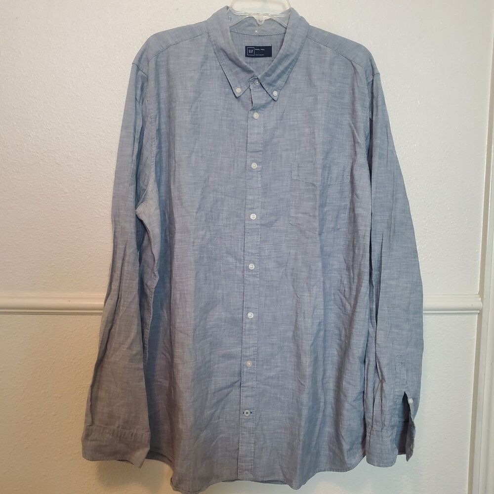 Gap Men's XXXL Tall Slate Grey Clean Chambray Casual Button-Down Shirt Cotton